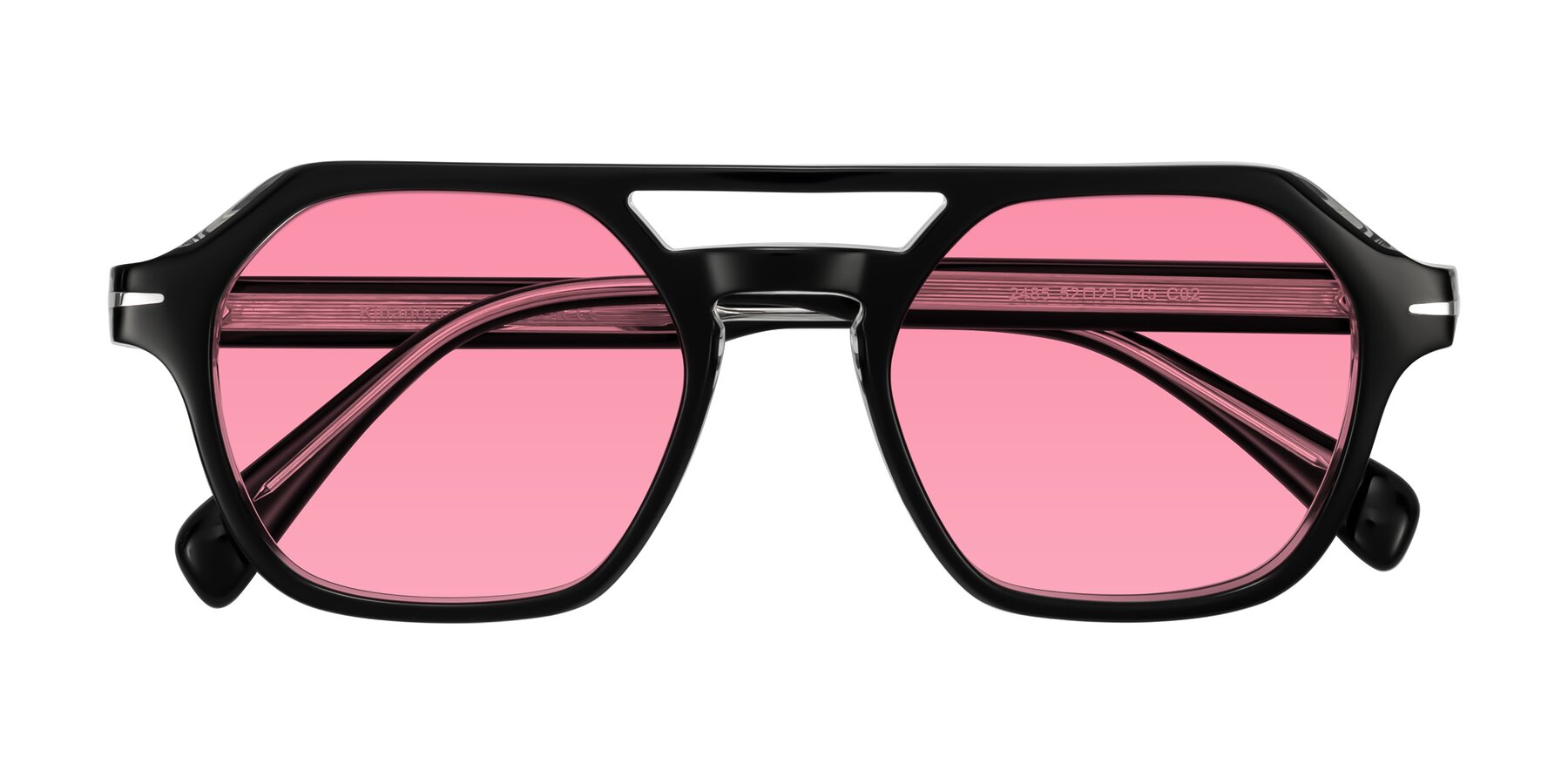 Folded Front of Kibandou in Black/Clear with Pink Tinted Lenses