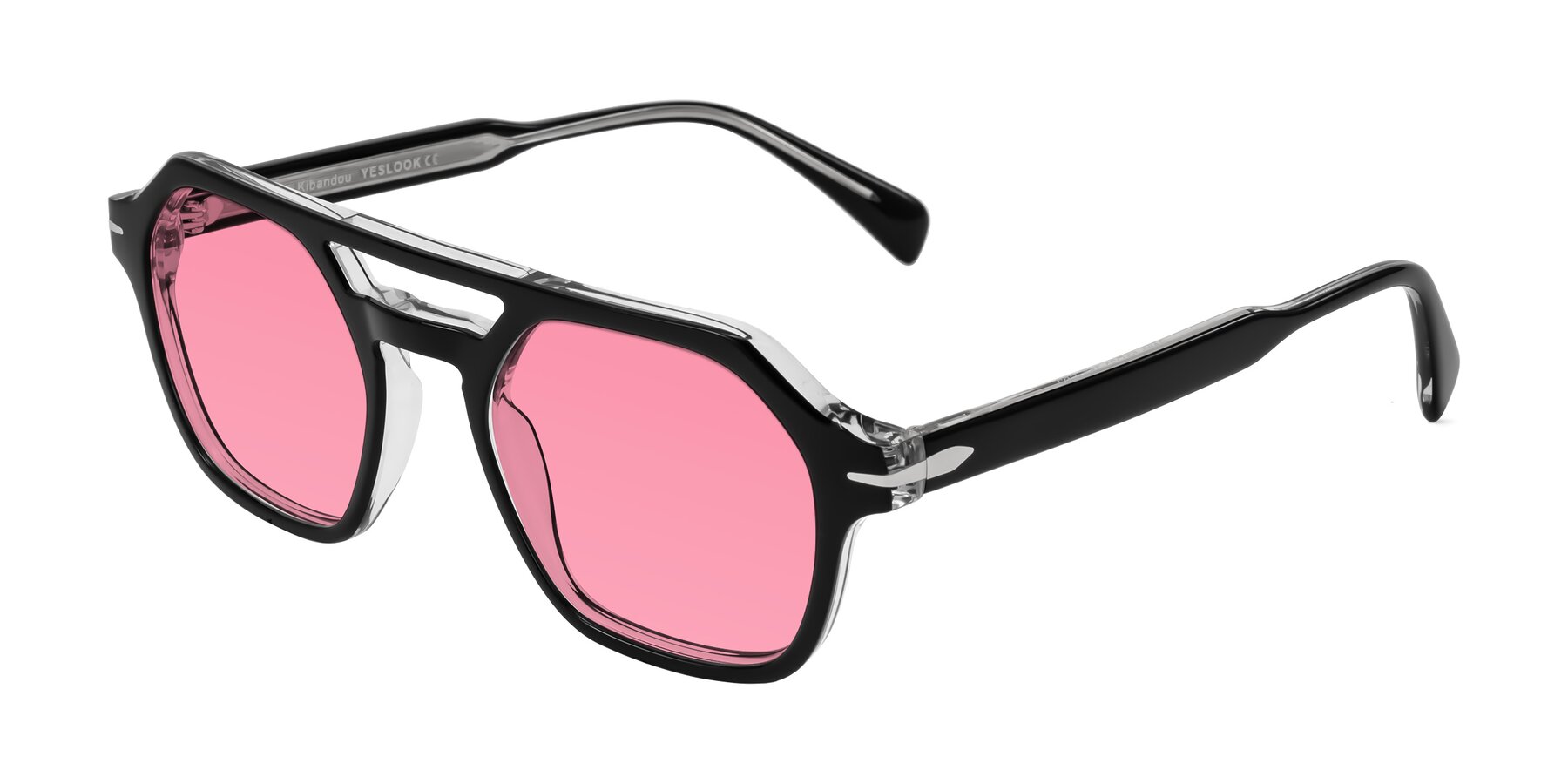 Angle of Kibandou in Black/Clear with Pink Tinted Lenses