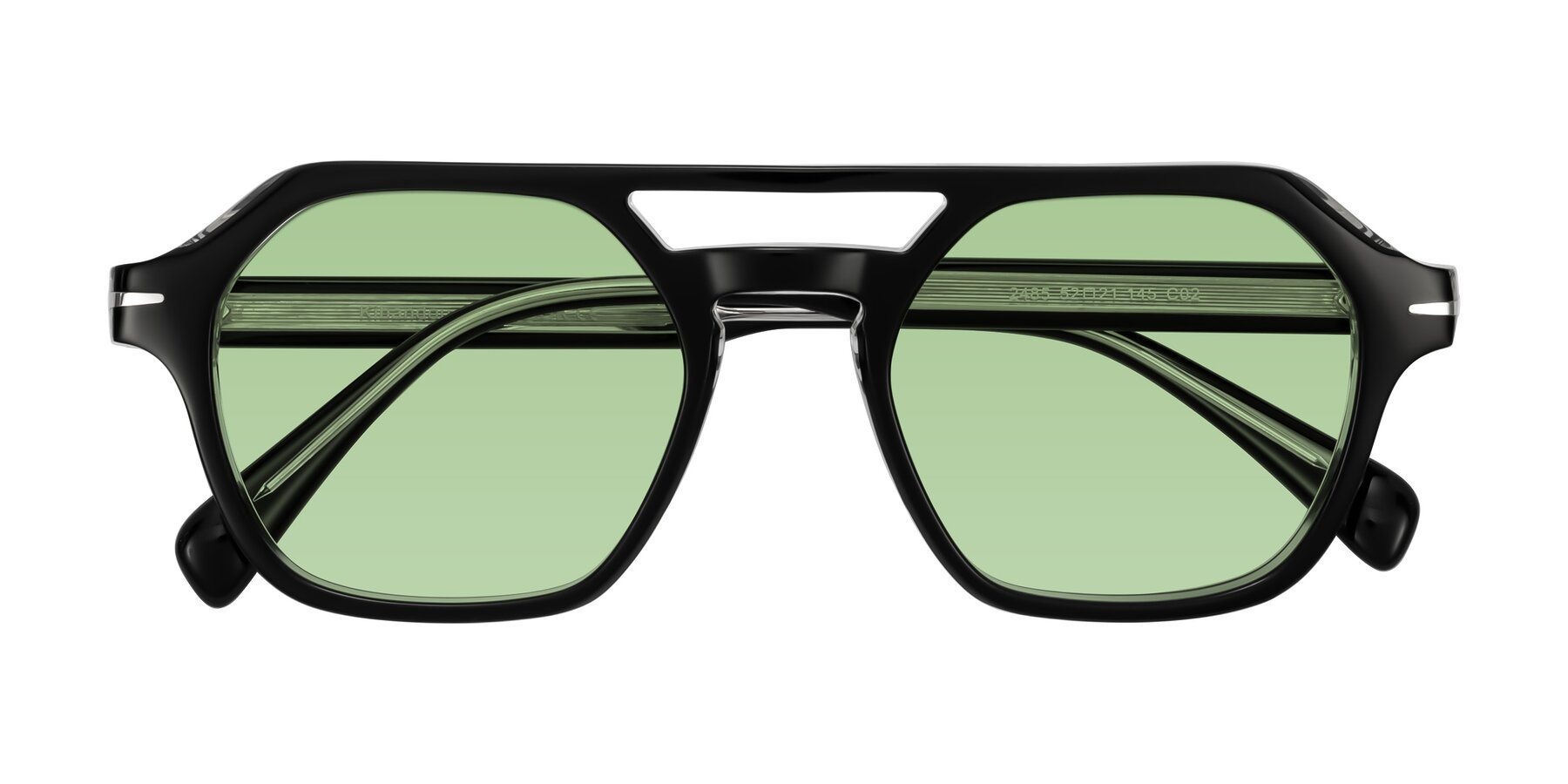 Folded Front of Kibandou in Black/Clear with Medium Green Tinted Lenses