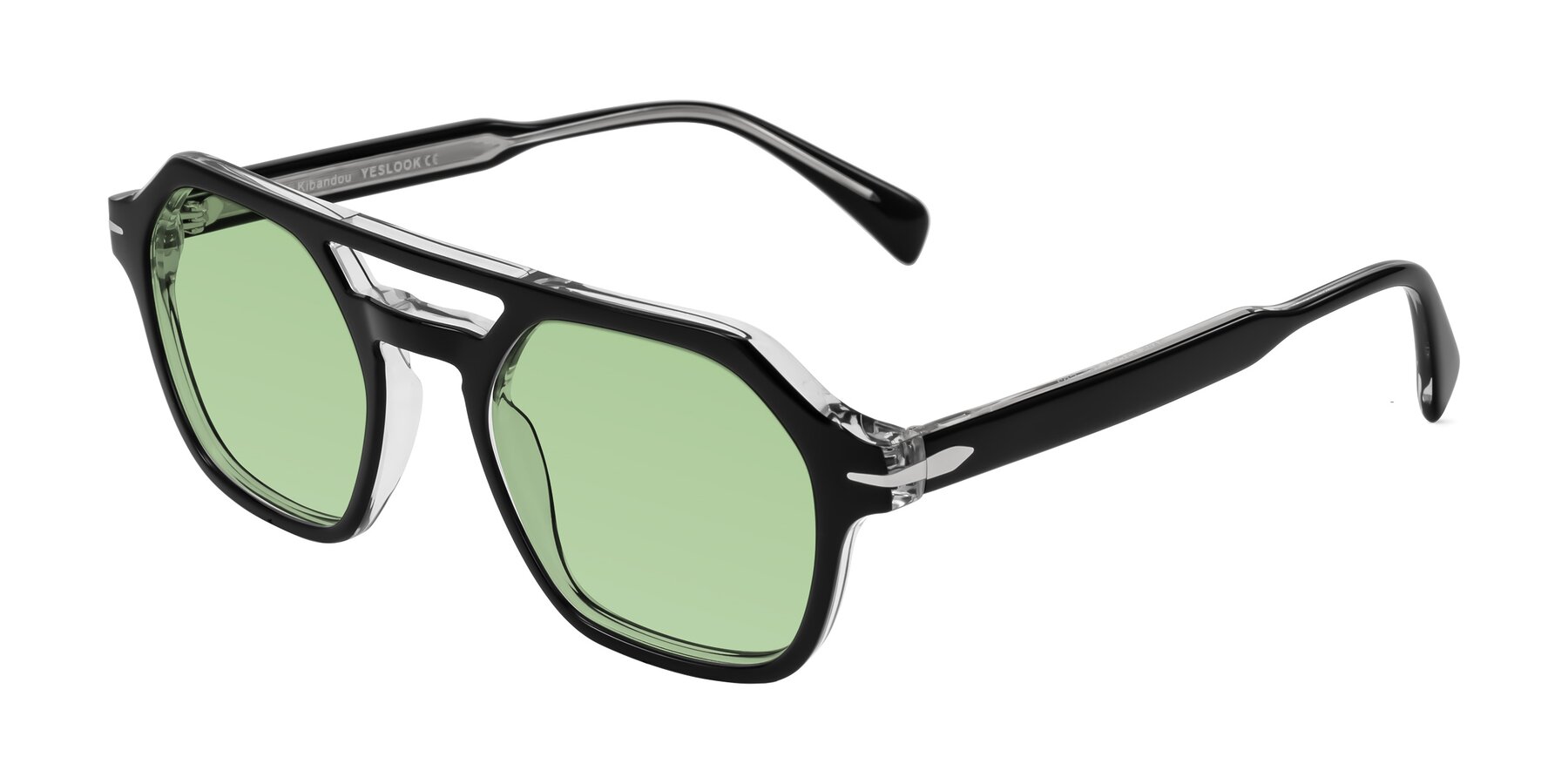 Angle of Kibandou in Black/Clear with Medium Green Tinted Lenses