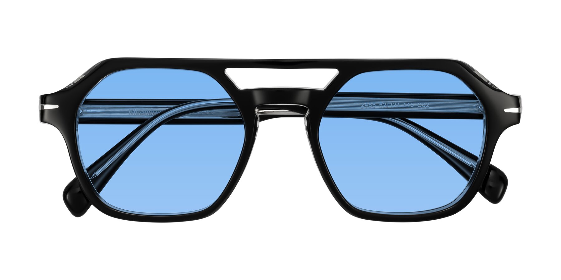 Folded Front of Kibandou in Black/Clear with Medium Blue Tinted Lenses