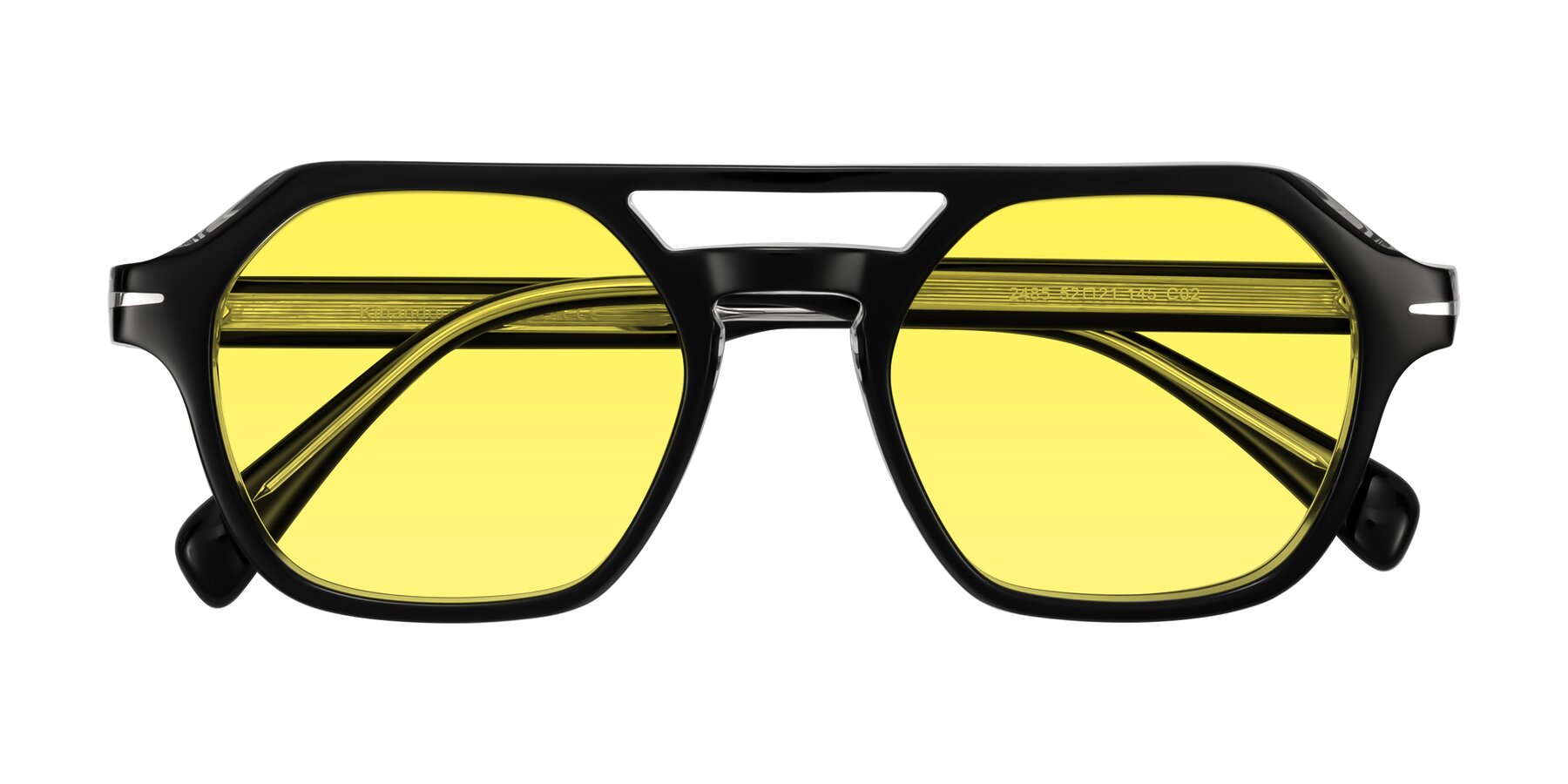 Folded Front of Kibandou in Black/Clear with Medium Yellow Tinted Lenses