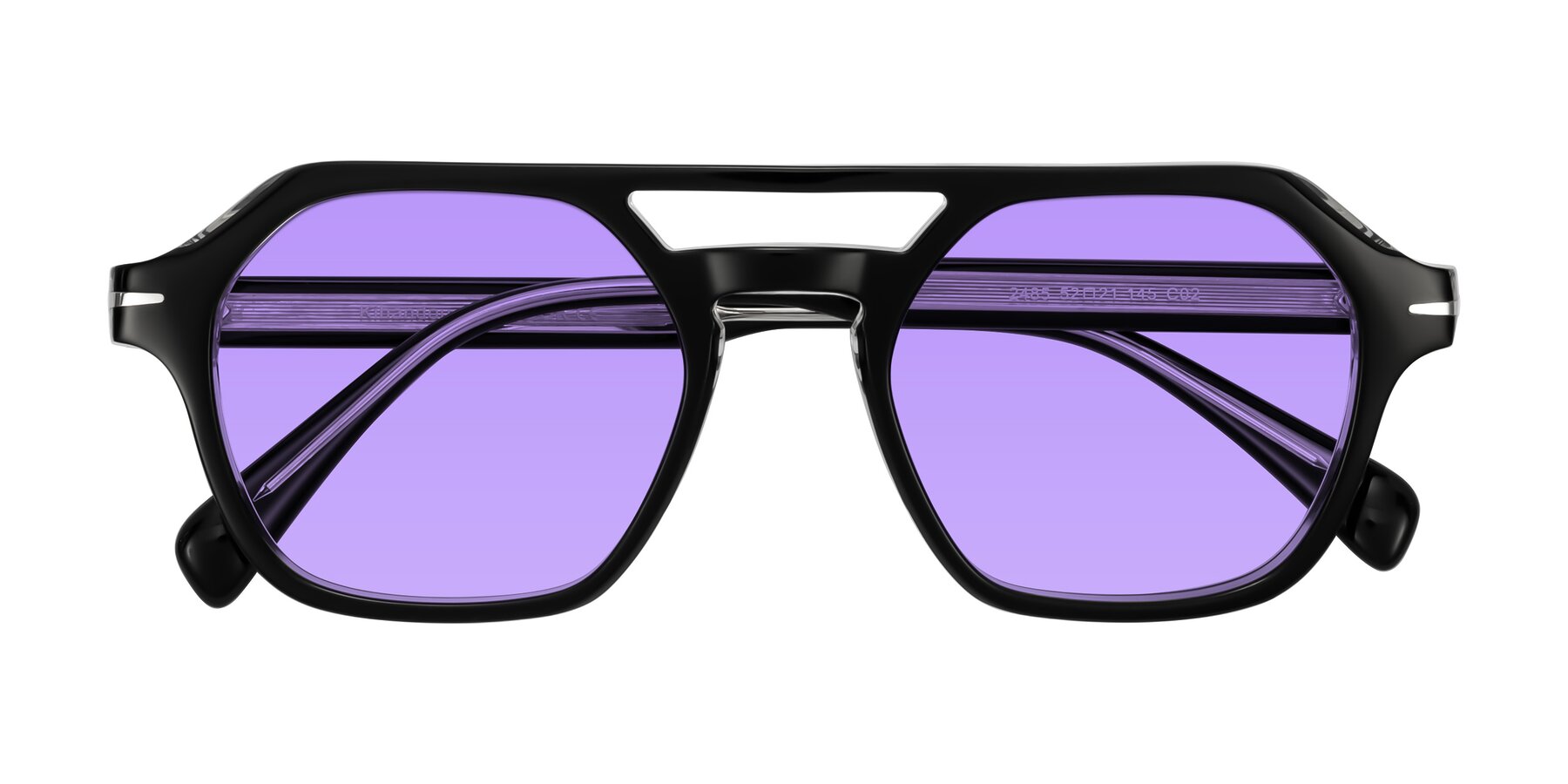 Folded Front of Kibandou in Black/Clear with Medium Purple Tinted Lenses