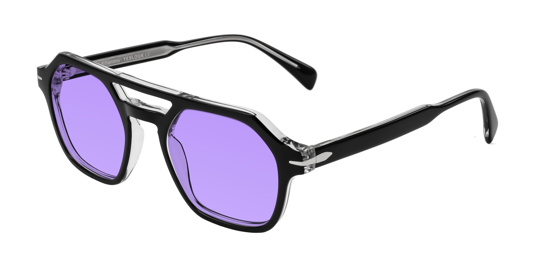 Angle of Kibandou in Black/Clear with Medium Purple Tinted Lenses