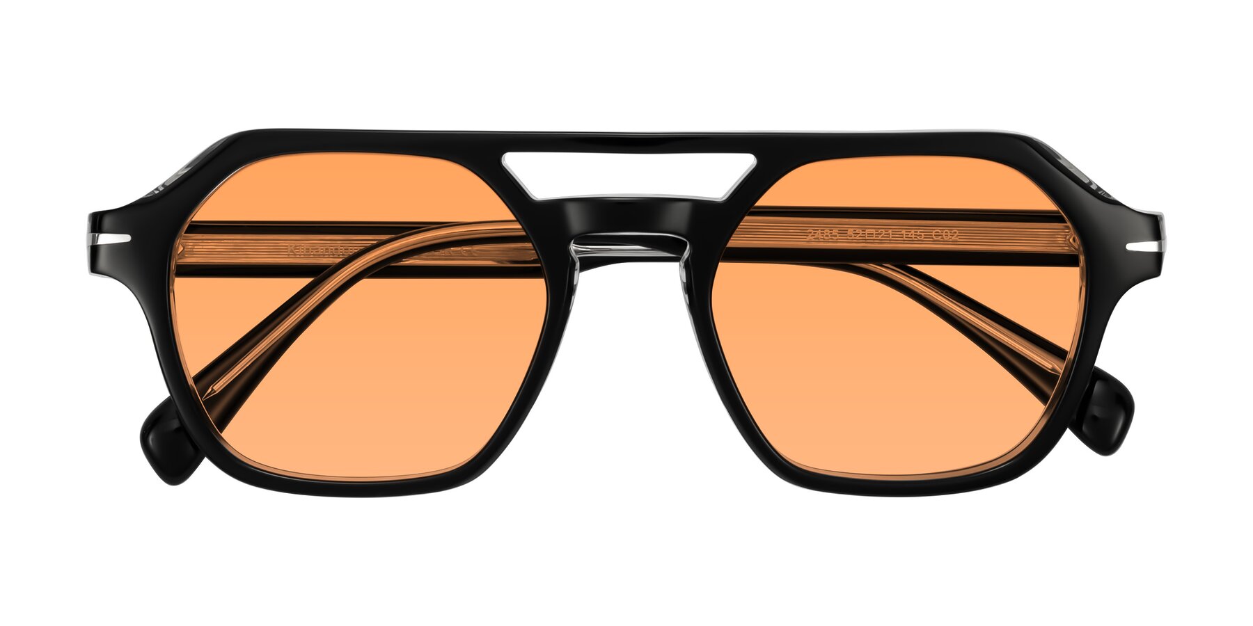 Folded Front of Kibandou in Black/Clear with Medium Orange Tinted Lenses