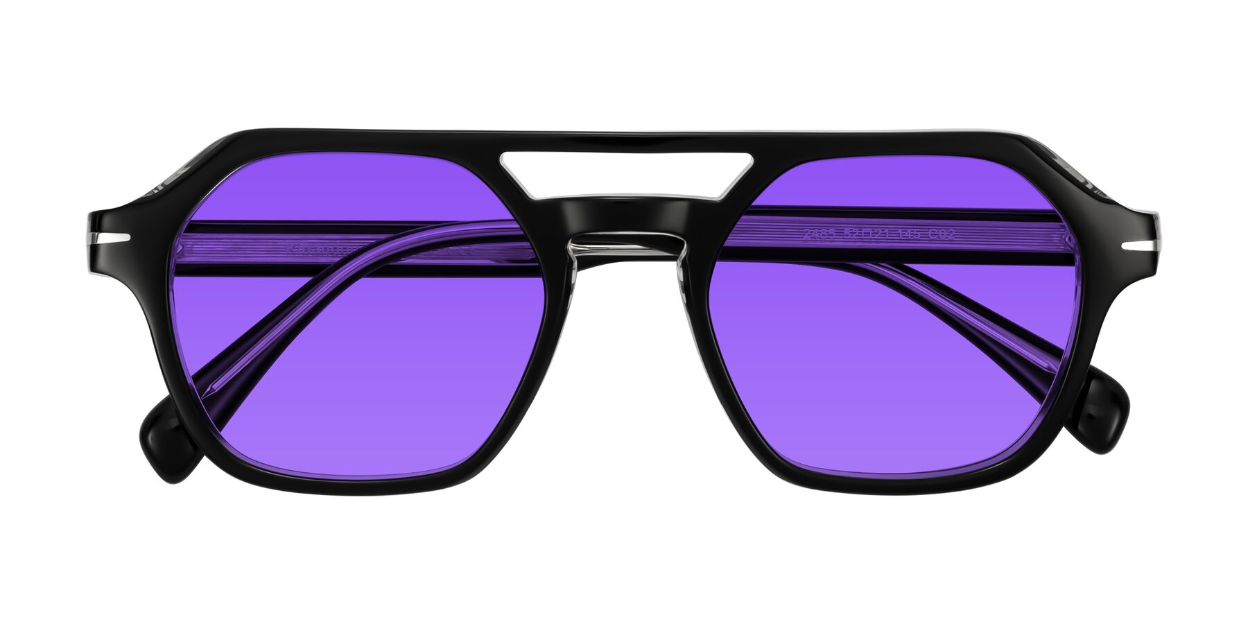 Folded Front of Kibandou in Black/Clear with Purple Tinted Lenses