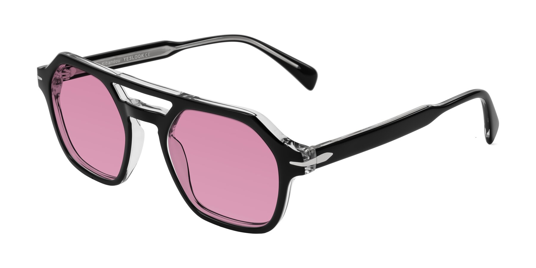 Angle of Kibandou in Black/Clear with Medium Wine Tinted Lenses