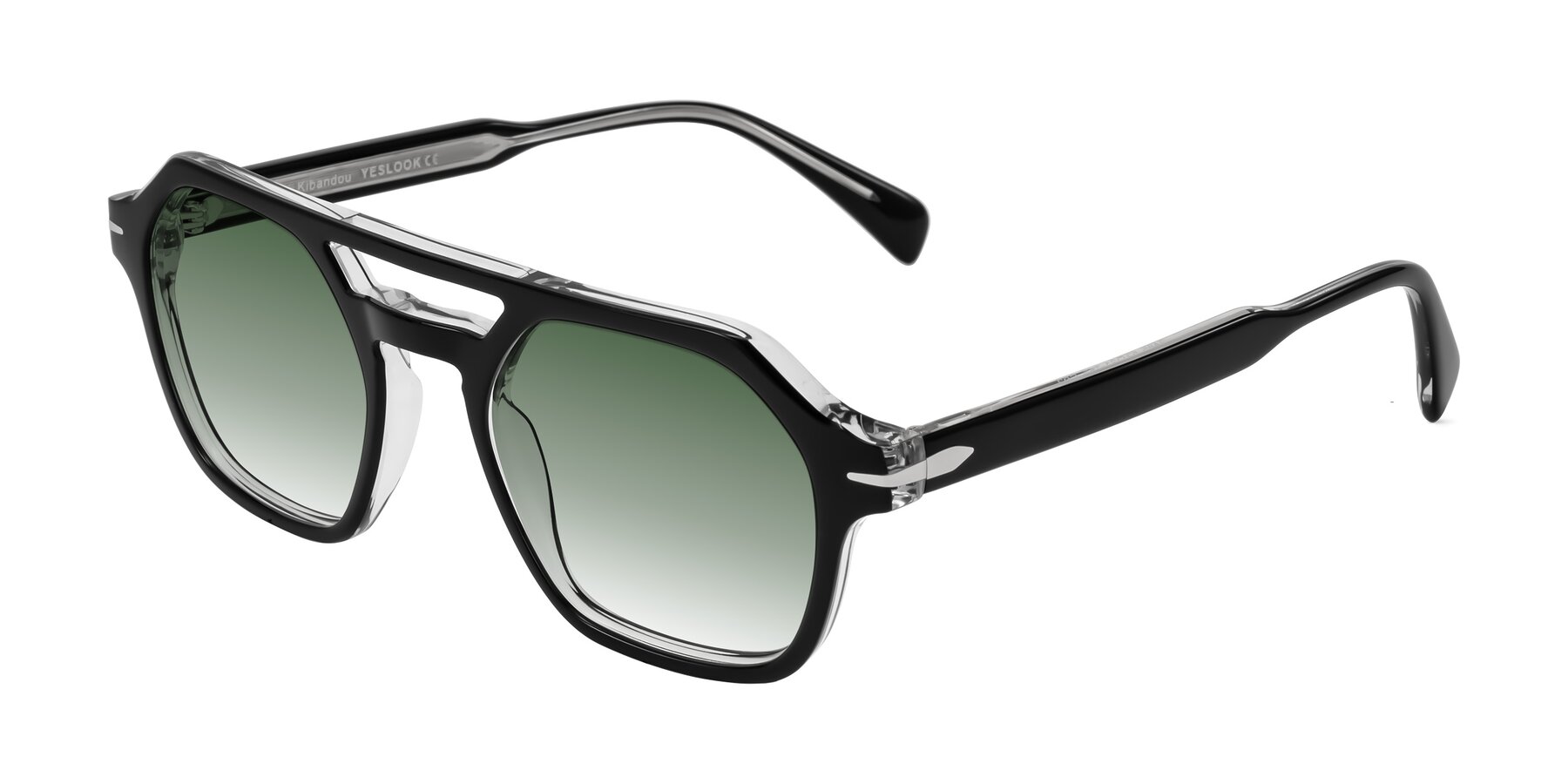 Angle of Kibandou in Black/Clear with Green Gradient Lenses