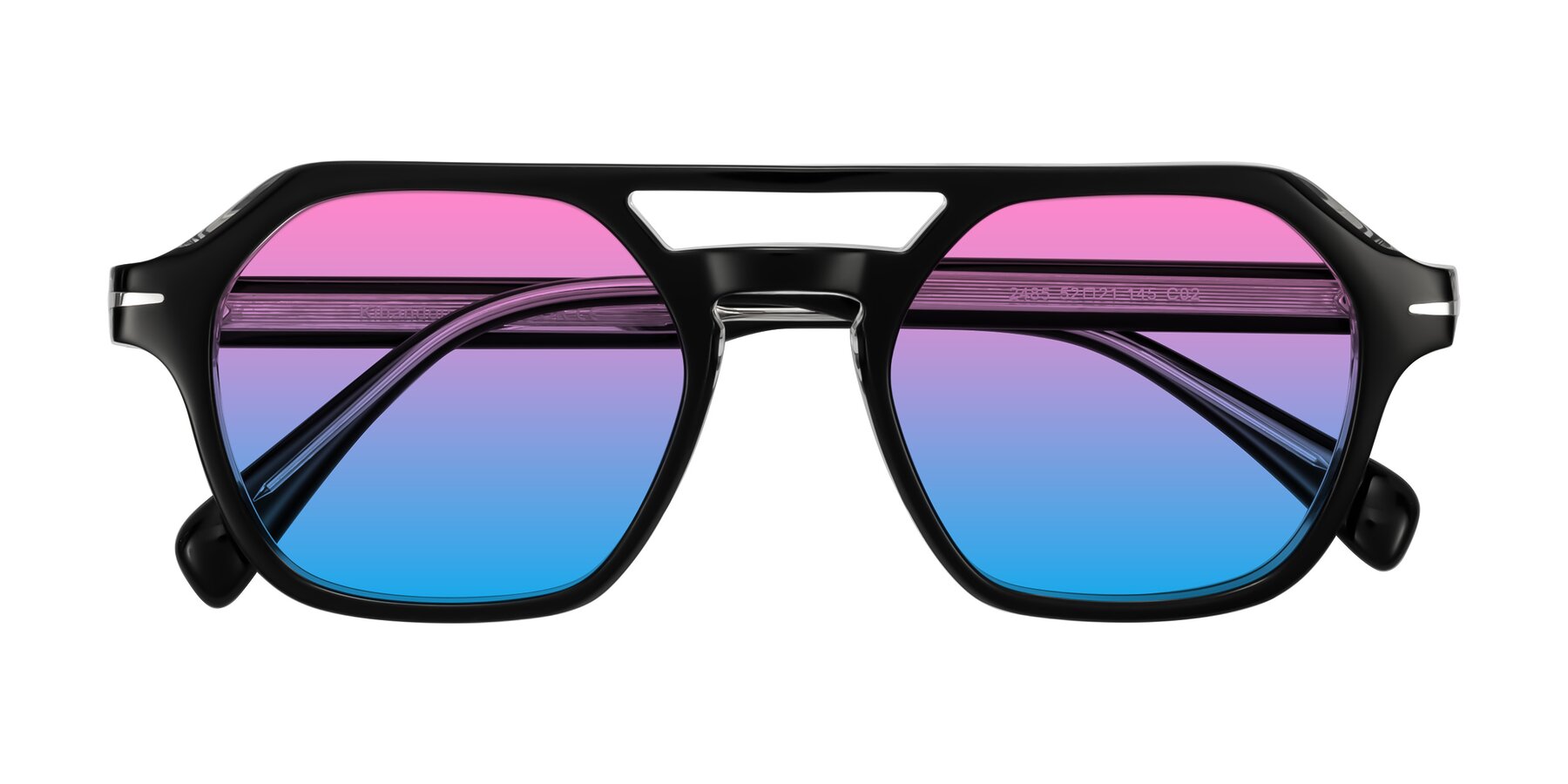 Folded Front of Kibandou in Black/Clear with Pink / Blue Gradient Lenses