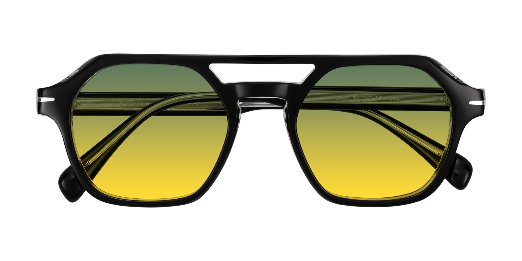 Folded Front of Kibandou in Black/Clear with Green / Yellow Gradient Lenses