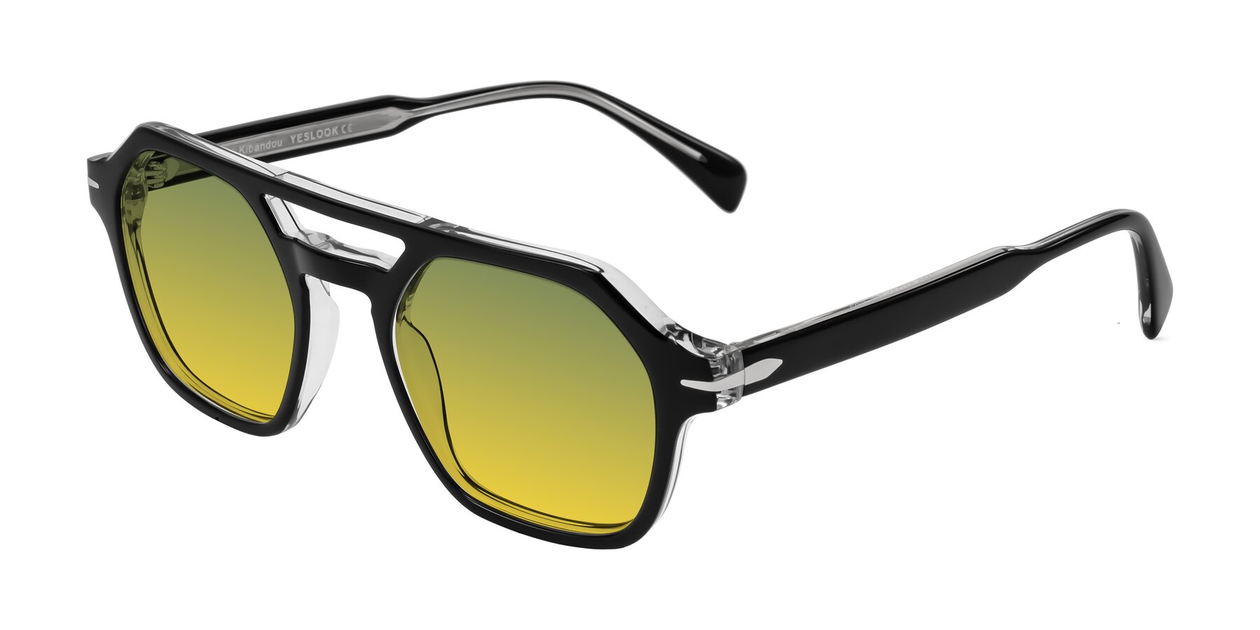 Angle of Kibandou in Black/Clear with Green / Yellow Gradient Lenses