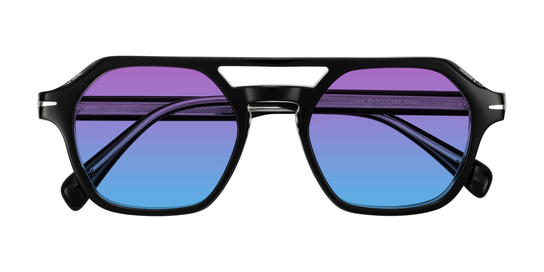 Folded Front of Kibandou in Black/Clear with Purple / Blue Gradient Lenses