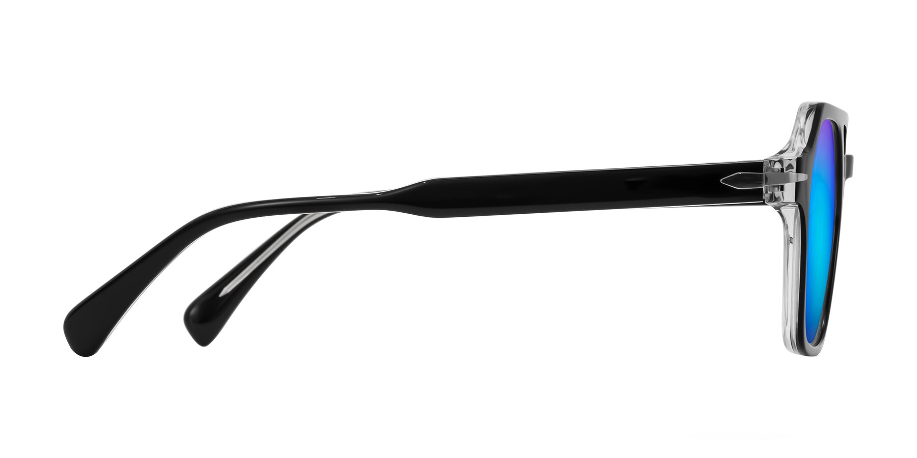 Side of Kibandou in Black/Clear with Blue Mirrored Lenses