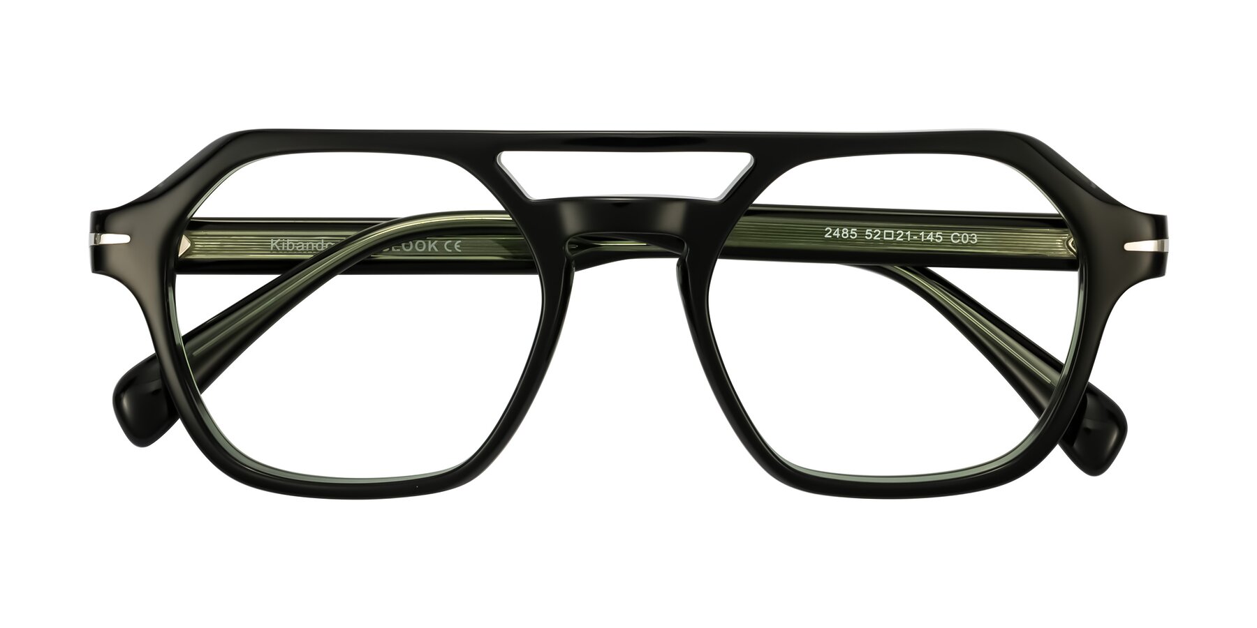 Folded Front of Kibandou in Black/Green with Clear Blue Light Blocking Lenses
