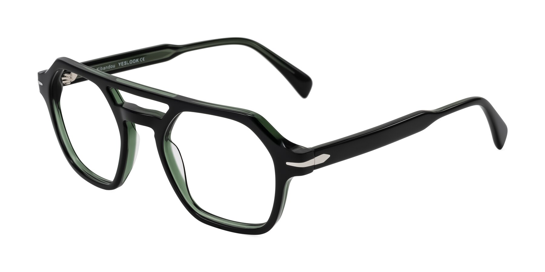 Angle of Kibandou in Black/Green with Clear Blue Light Blocking Lenses