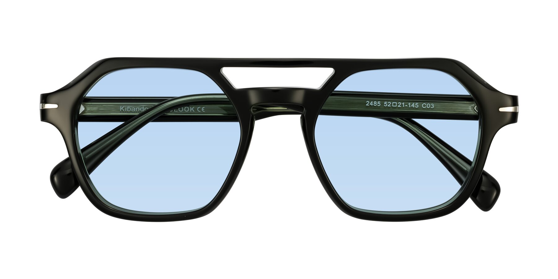 Folded Front of Kibandou in Black/Green with Light Blue Tinted Lenses