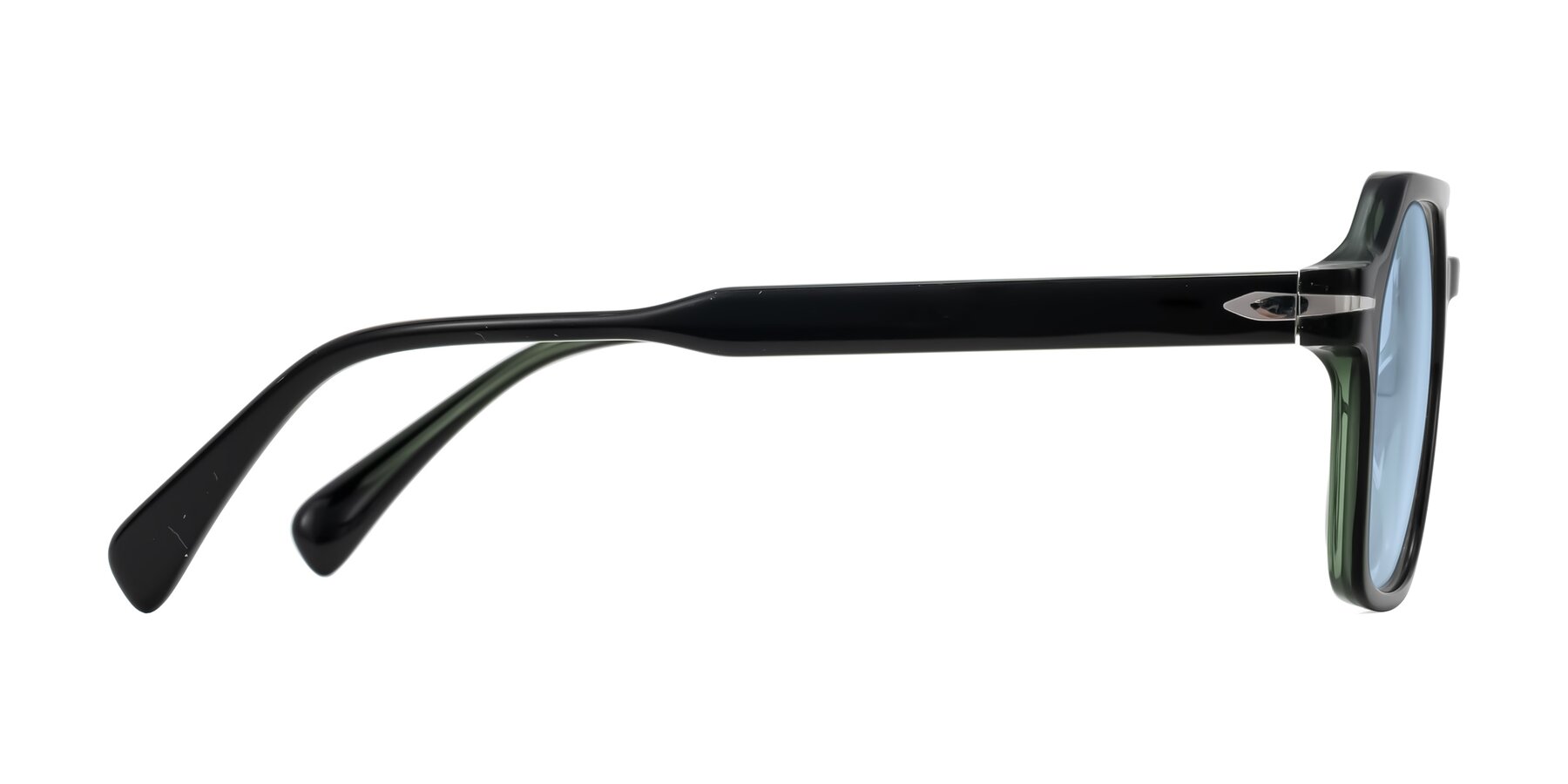 Side of Kibandou in Black/Green with Light Blue Tinted Lenses