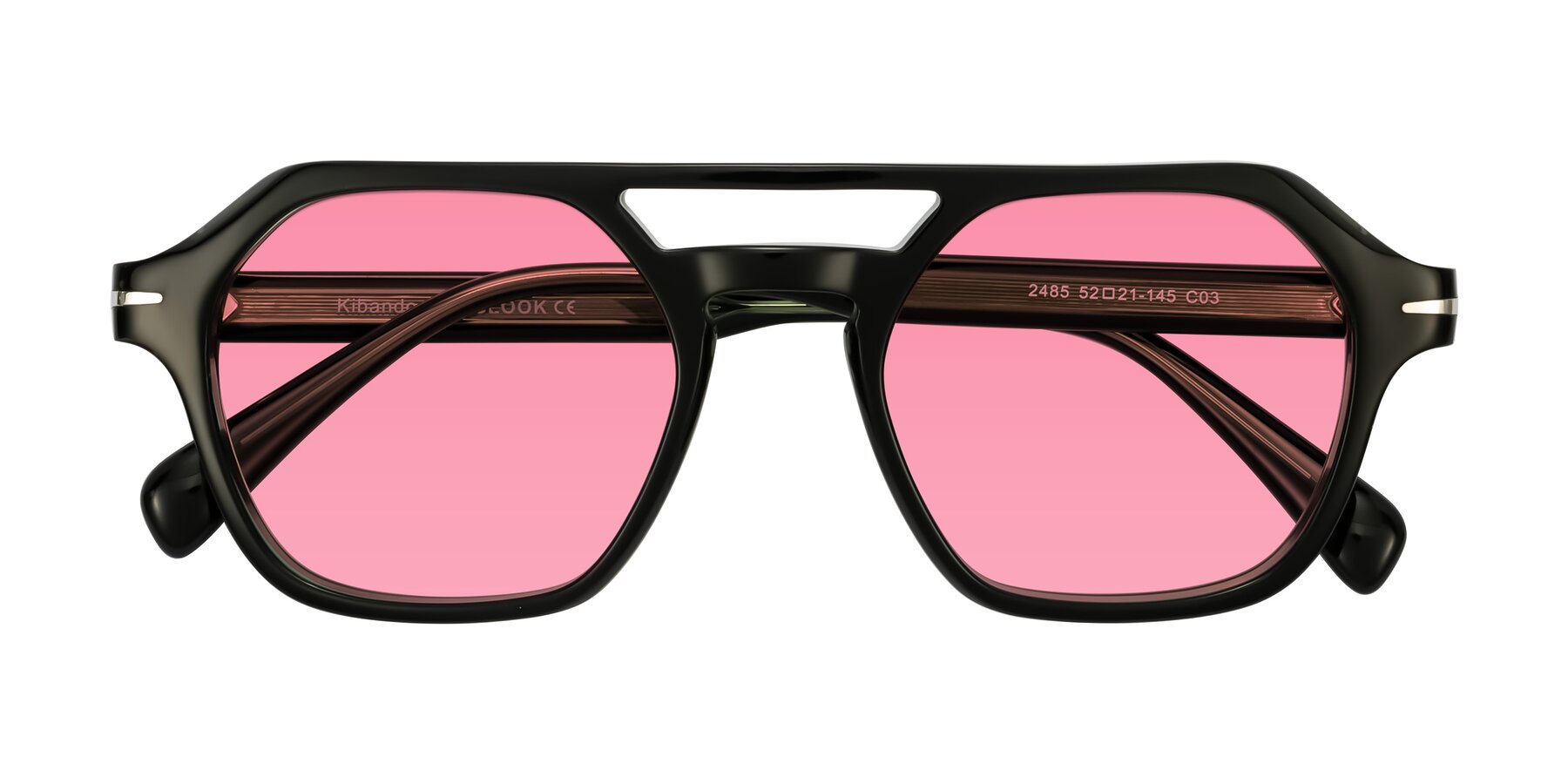Folded Front of Kibandou in Black/Green with Pink Tinted Lenses