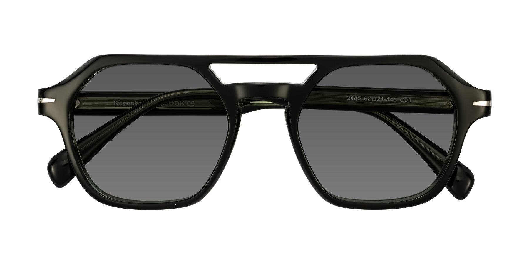 Folded Front of Kibandou in Black/Green with Medium Gray Tinted Lenses