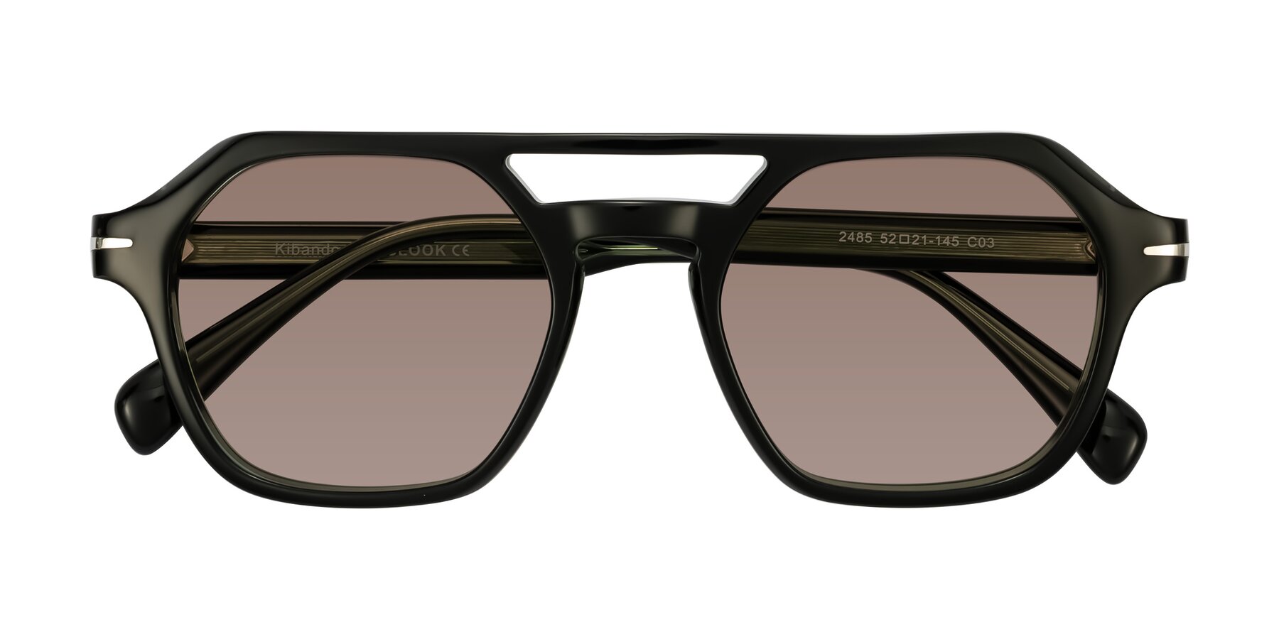 Folded Front of Kibandou in Black/Green with Medium Brown Tinted Lenses