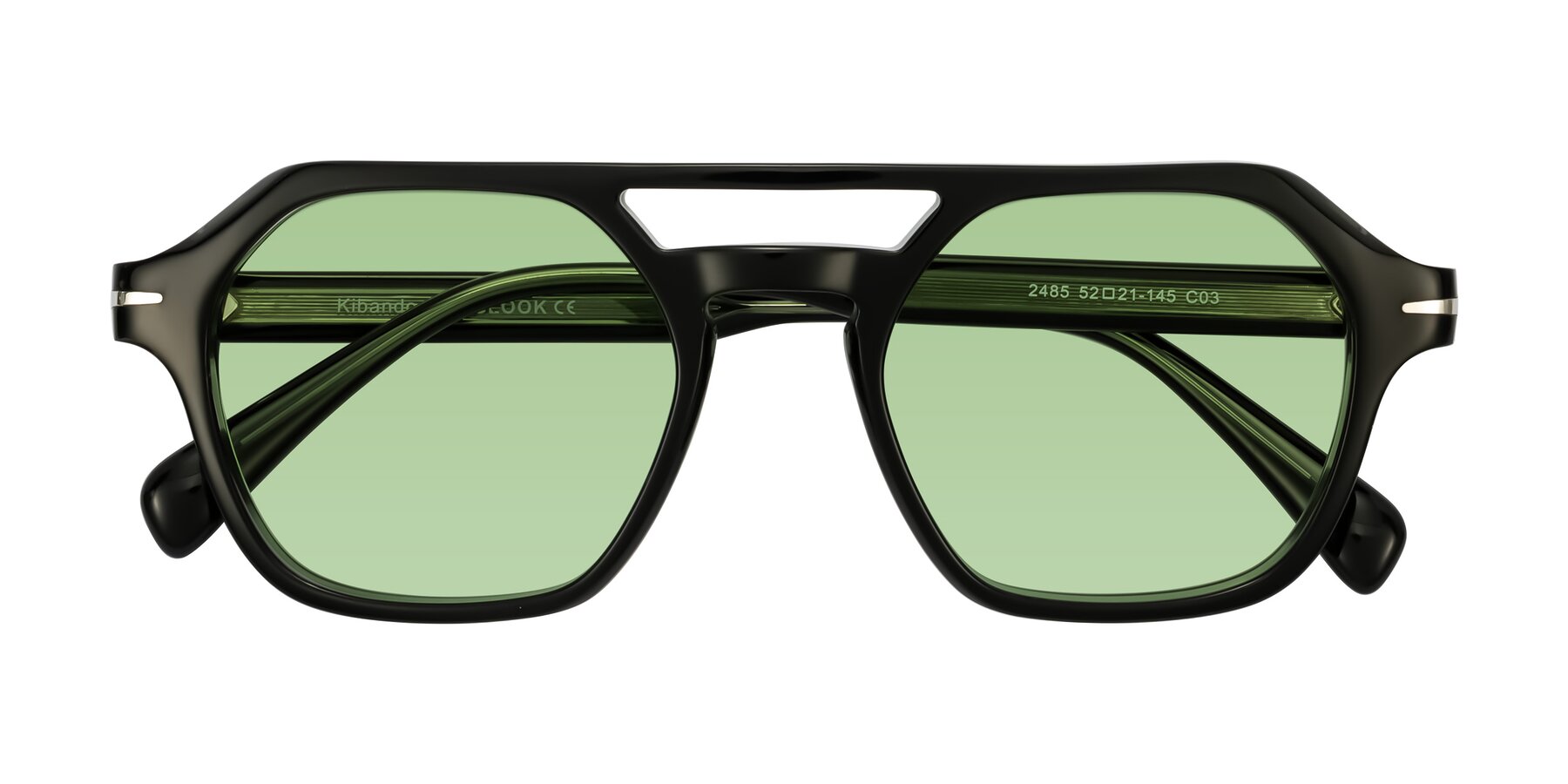 Folded Front of Kibandou in Black/Green with Medium Green Tinted Lenses