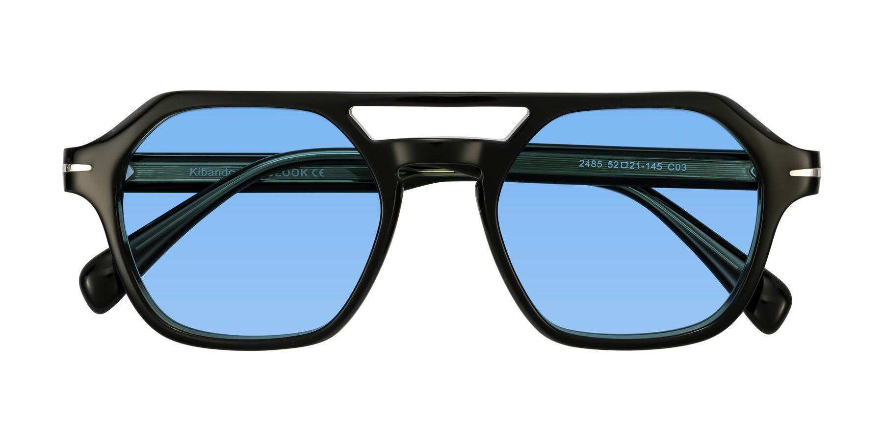 Folded Front of Kibandou in Black/Green with Medium Blue Tinted Lenses