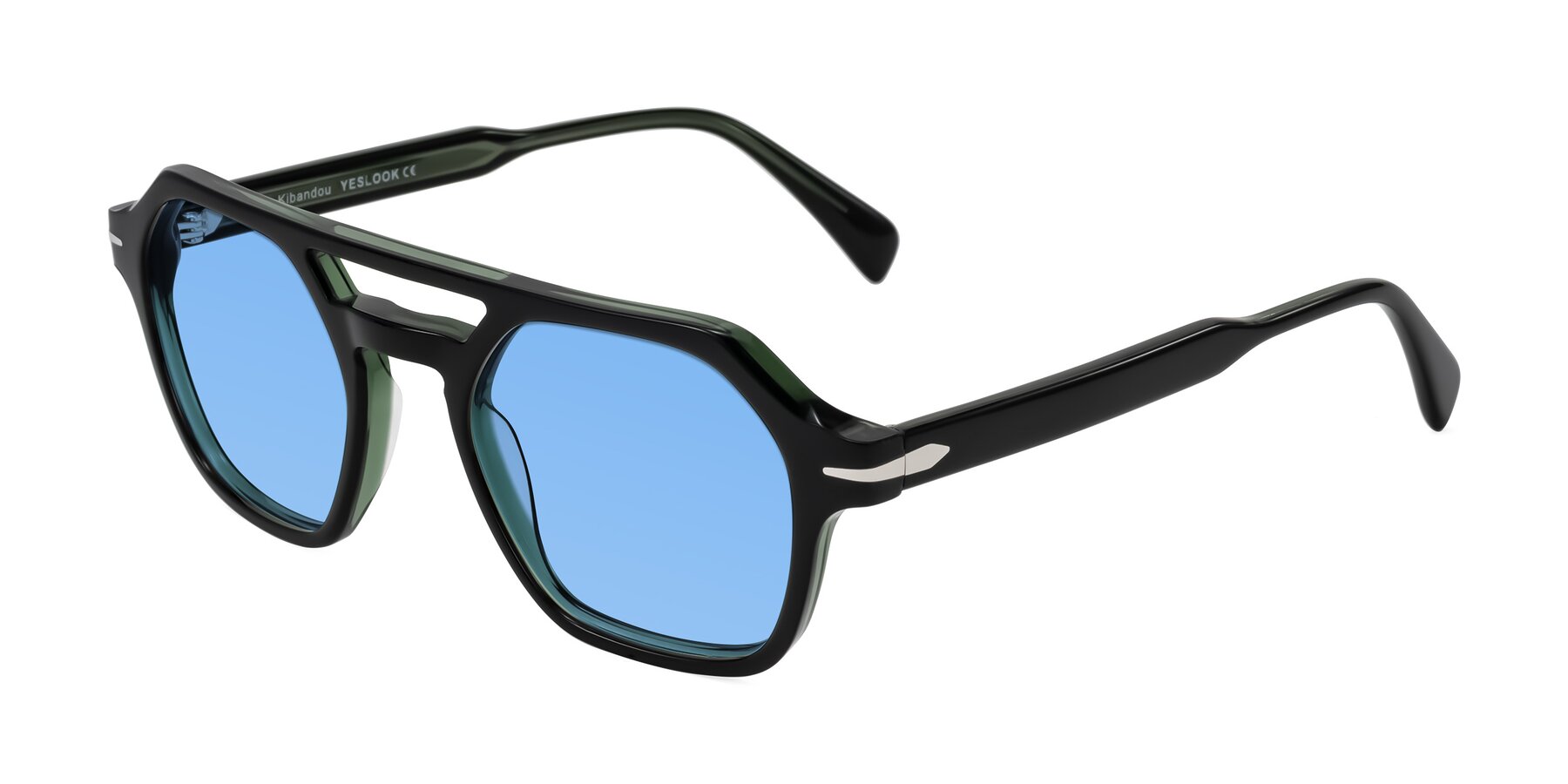 Angle of Kibandou in Black/Green with Medium Blue Tinted Lenses