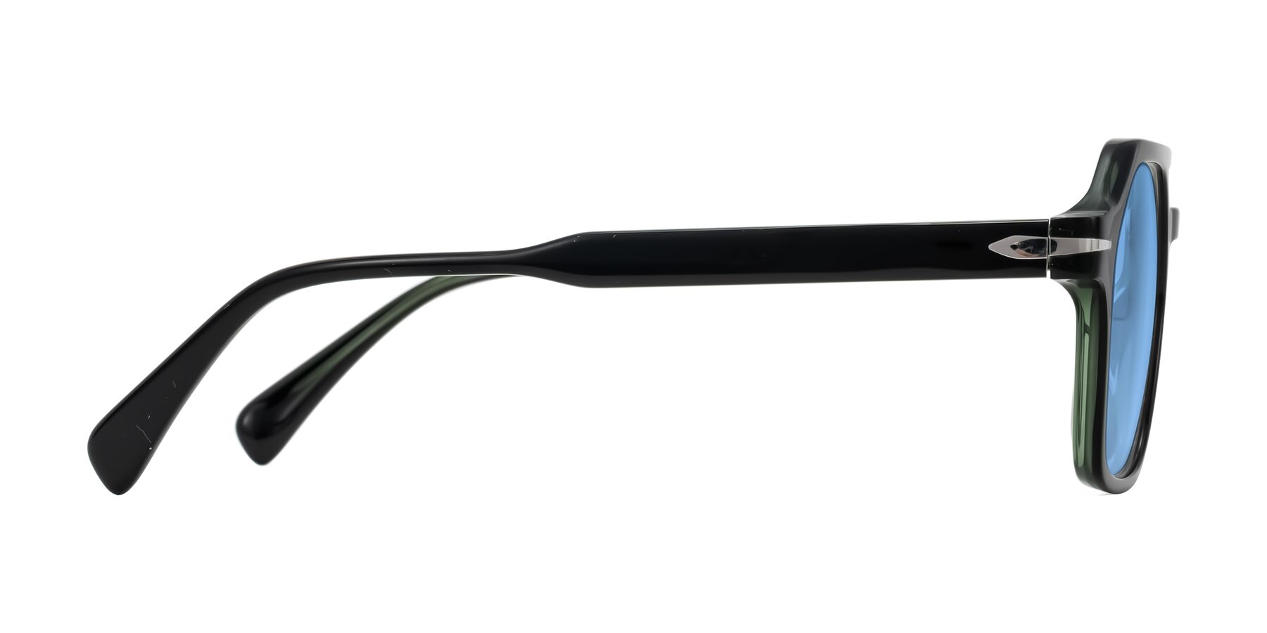 Side of Kibandou in Black/Green with Medium Blue Tinted Lenses