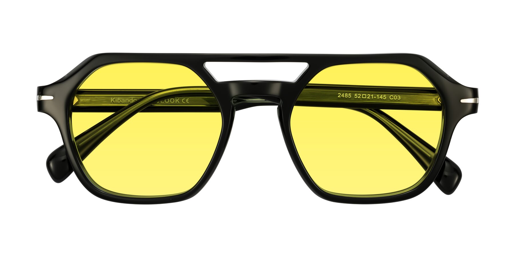 Folded Front of Kibandou in Black/Green with Medium Yellow Tinted Lenses