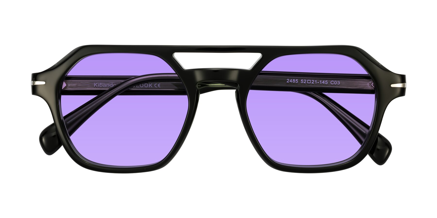 Folded Front of Kibandou in Black/Green with Medium Purple Tinted Lenses