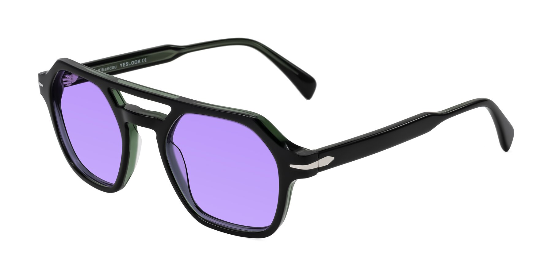Angle of Kibandou in Black/Green with Medium Purple Tinted Lenses