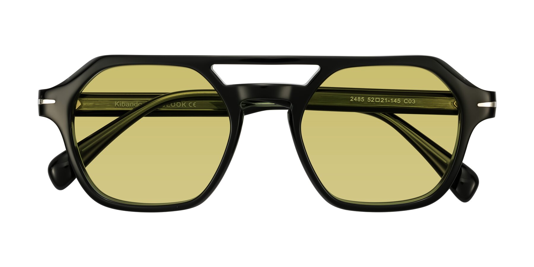 Folded Front of Kibandou in Black/Green with Medium Champagne Tinted Lenses