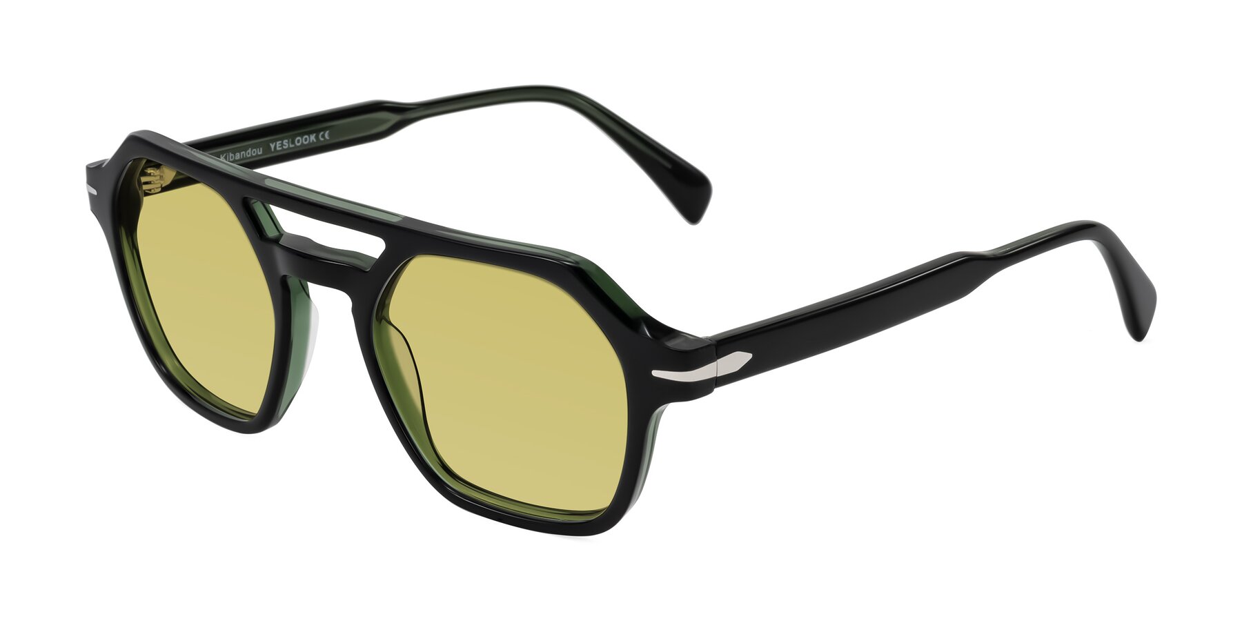 Angle of Kibandou in Black/Green with Medium Champagne Tinted Lenses