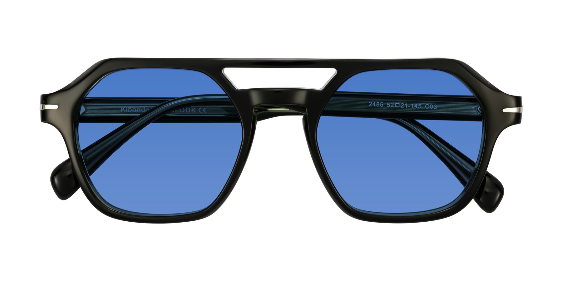 Folded Front of Kibandou in Black/Green with Blue Tinted Lenses