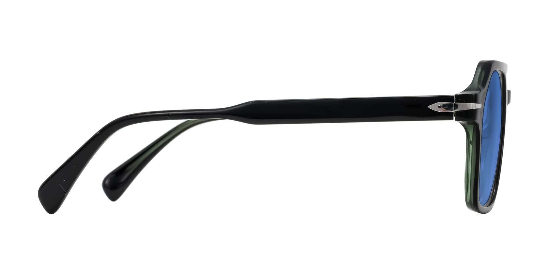 Side of Kibandou in Black/Green with Blue Tinted Lenses