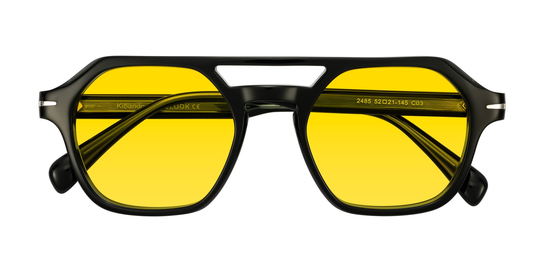 Folded Front of Kibandou in Black/Green with Yellow Tinted Lenses