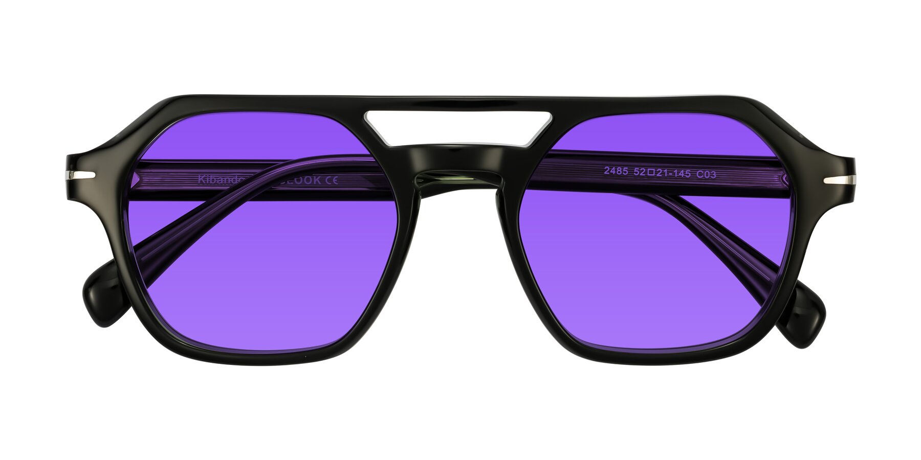 Folded Front of Kibandou in Black/Green with Purple Tinted Lenses