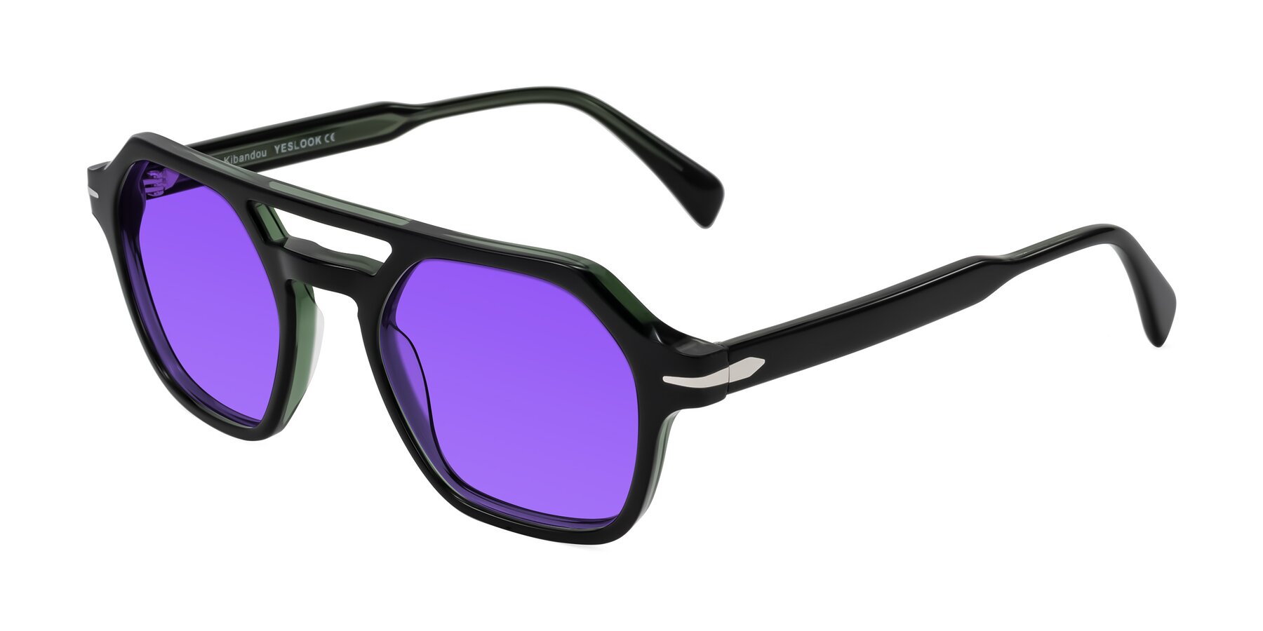 Angle of Kibandou in Black/Green with Purple Tinted Lenses