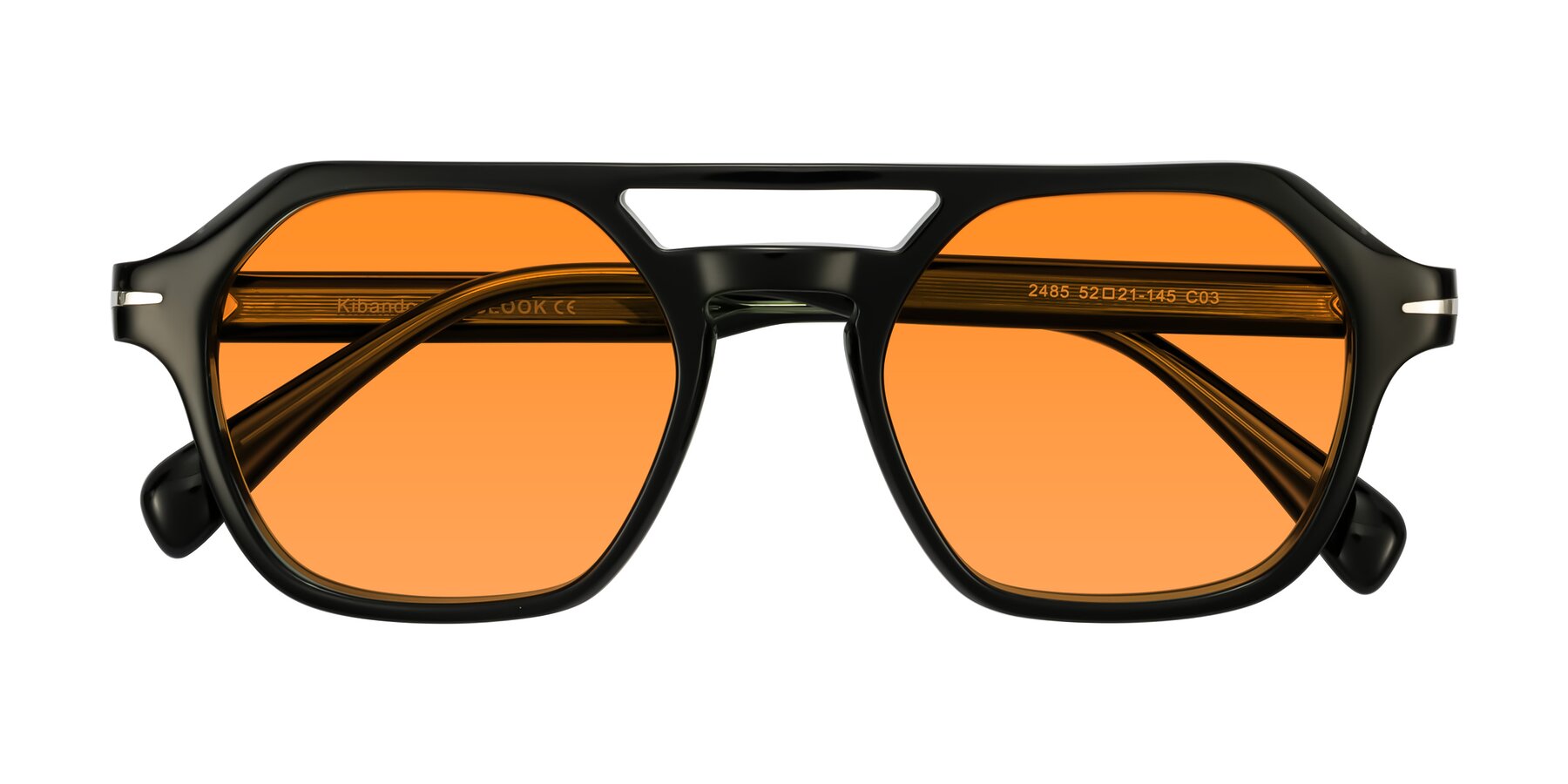 Folded Front of Kibandou in Black/Green with Orange Tinted Lenses