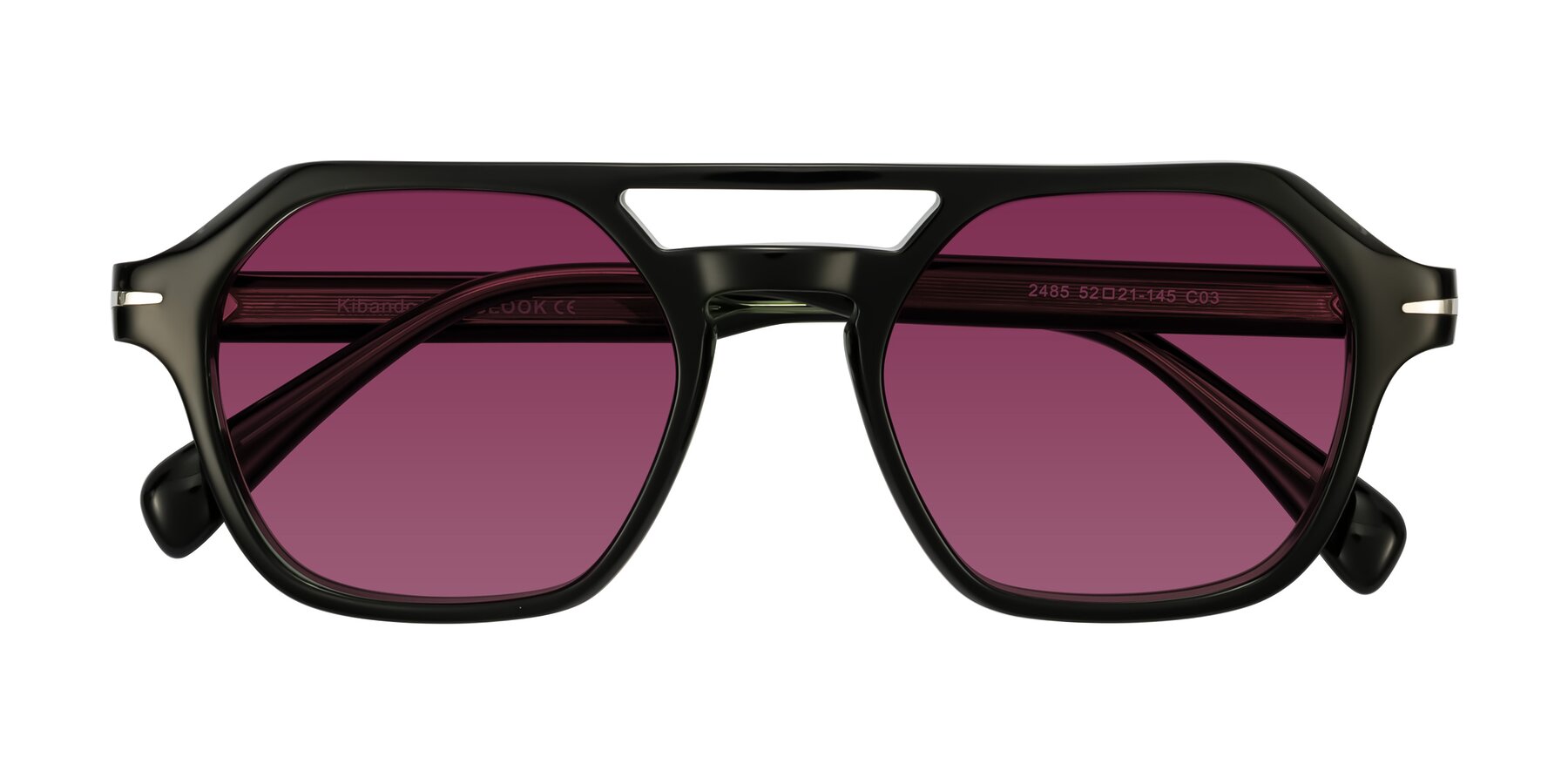 Folded Front of Kibandou in Black/Green with Wine Tinted Lenses