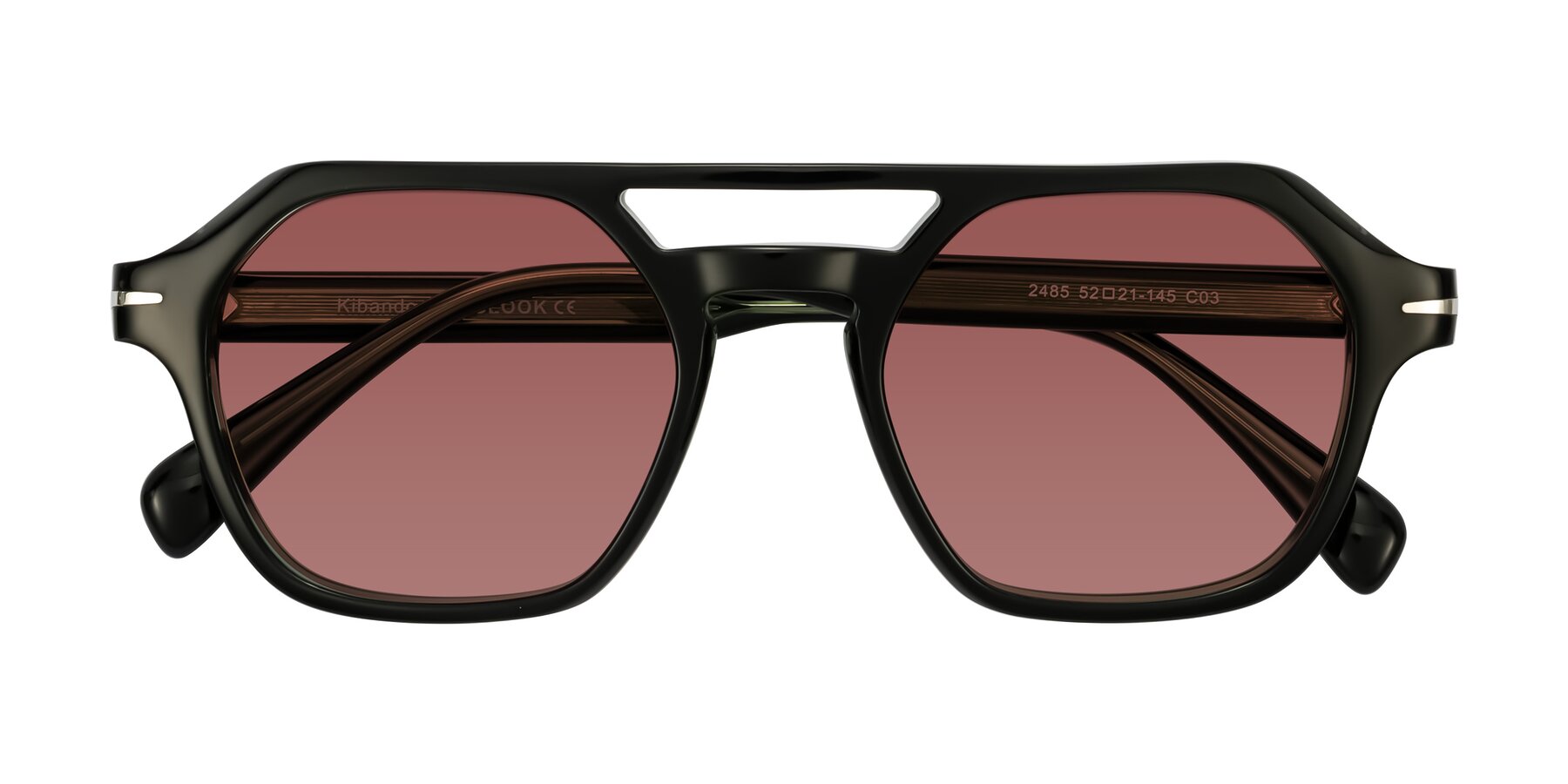 Folded Front of Kibandou in Black/Green with Garnet Tinted Lenses