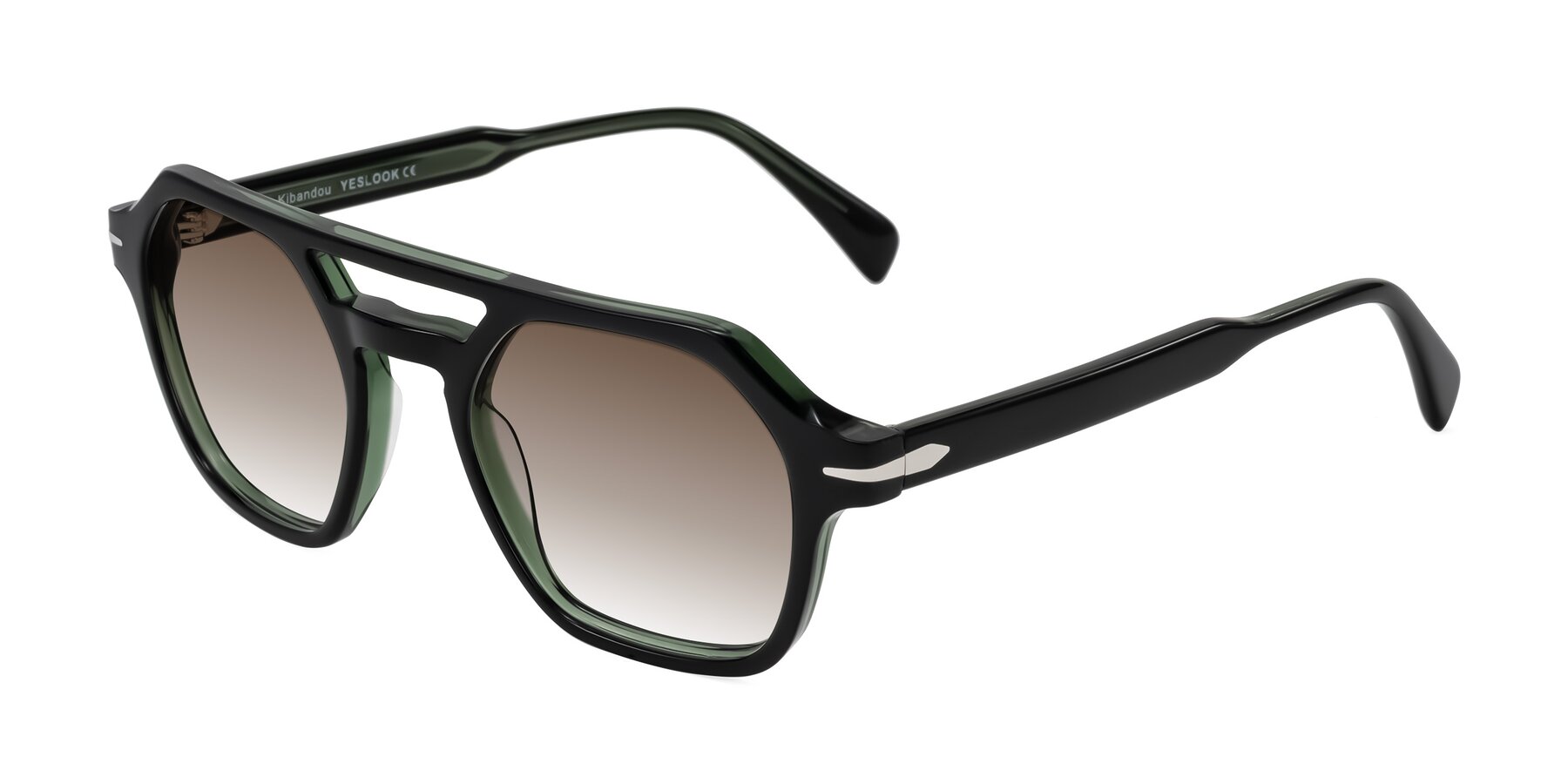 Angle of Kibandou in Black/Green with Brown Gradient Lenses
