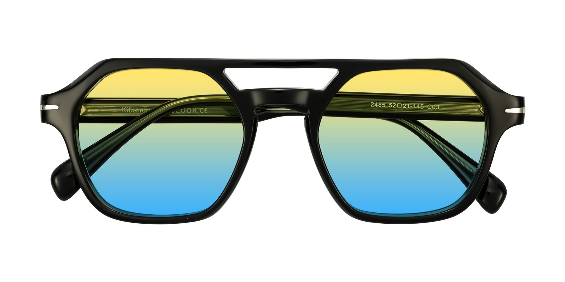 Folded Front of Kibandou in Black/Green with Yellow / Blue Gradient Lenses