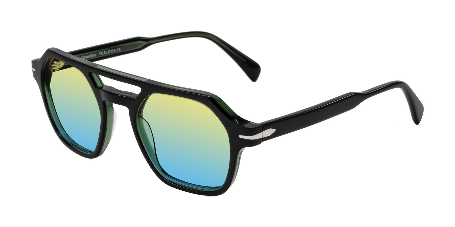 Angle of Kibandou in Black/Green with Yellow / Blue Gradient Lenses