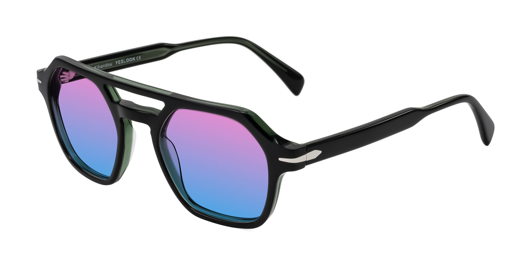 Angle of Kibandou in Black/Green with Pink / Blue Gradient Lenses