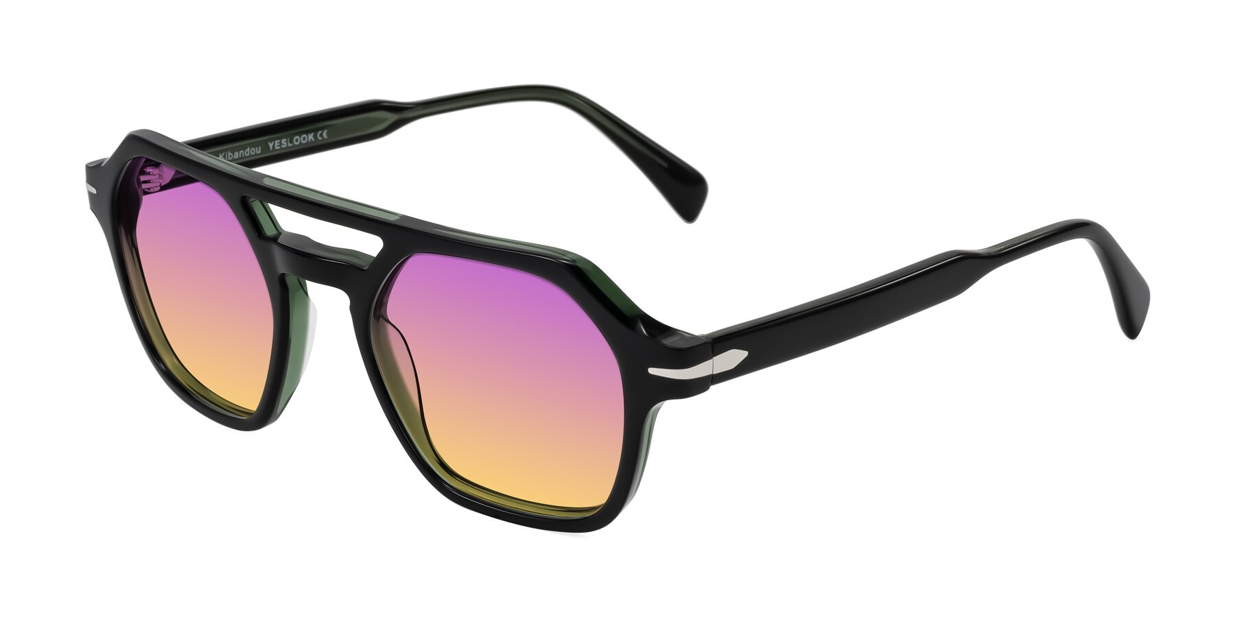 Angle of Kibandou in Black/Green with Purple / Yellow Gradient Lenses