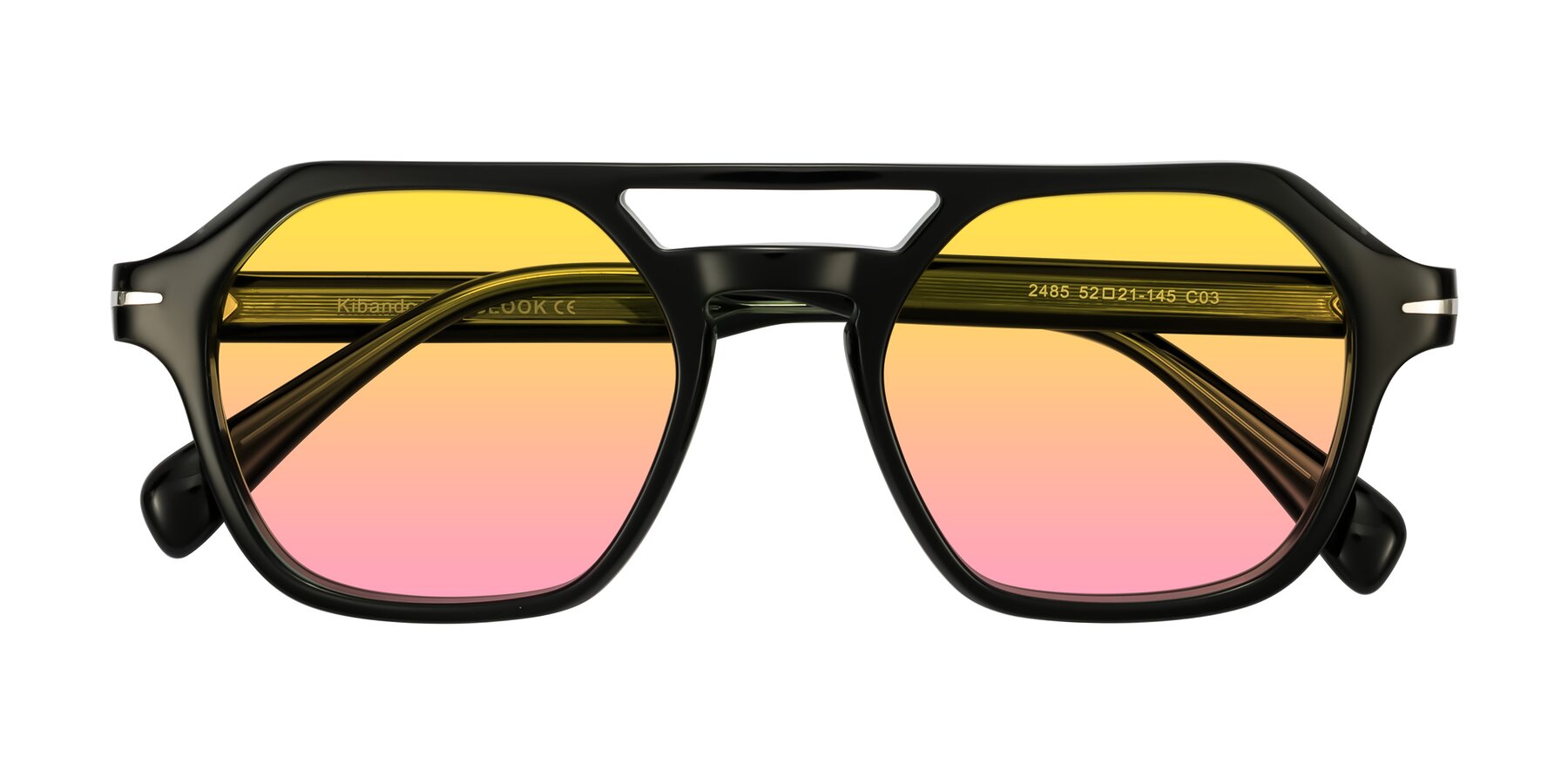 Folded Front of Kibandou in Black/Green with Yellow / Pink Gradient Lenses