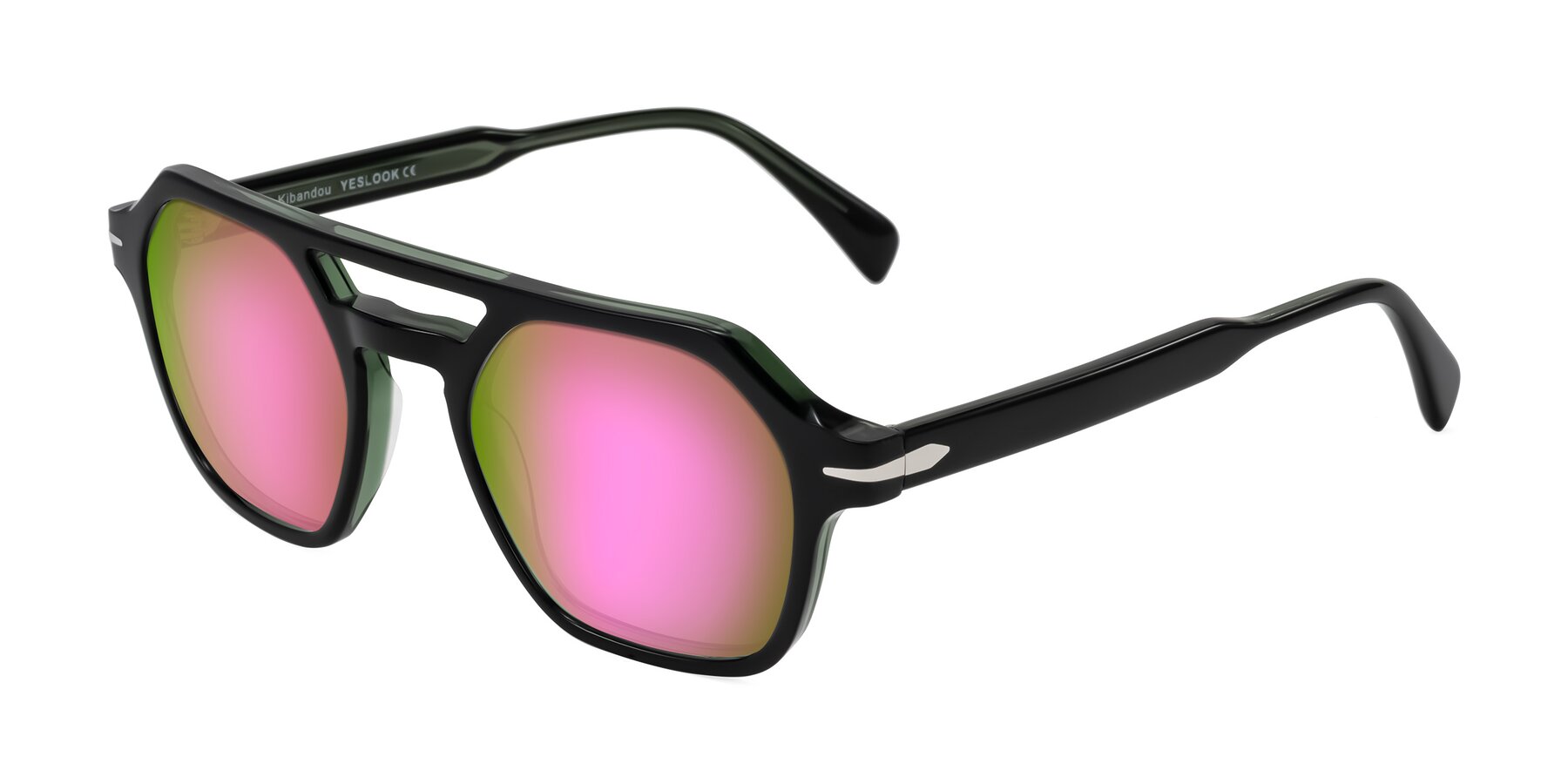 Angle of Kibandou in Black/Green with Pink Mirrored Lenses
