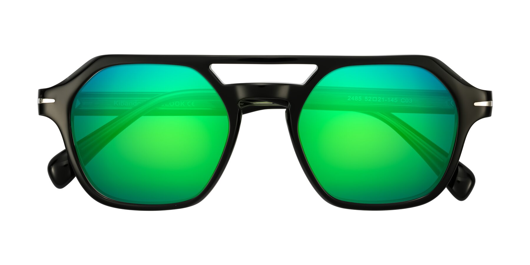 Folded Front of Kibandou in Black/Green with Green Mirrored Lenses