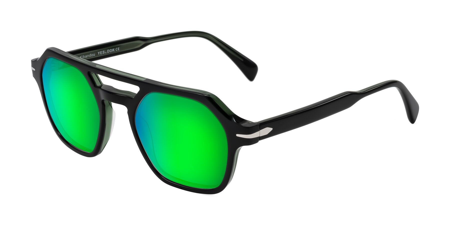 Angle of Kibandou in Black/Green with Green Mirrored Lenses